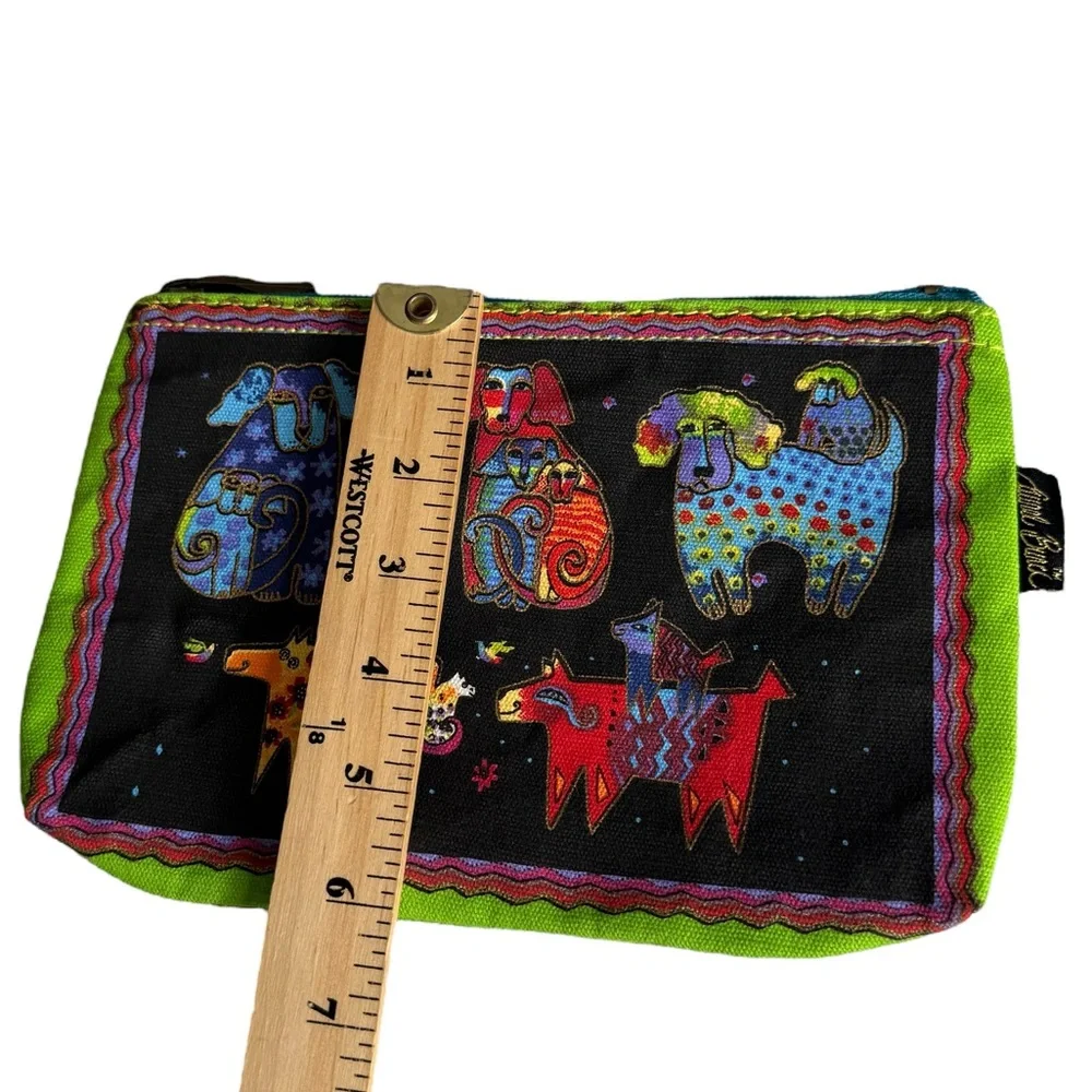 Laurel Burch Dogs and Doggies Canvas Cosmetic Art Bag Pouch Black New NWT